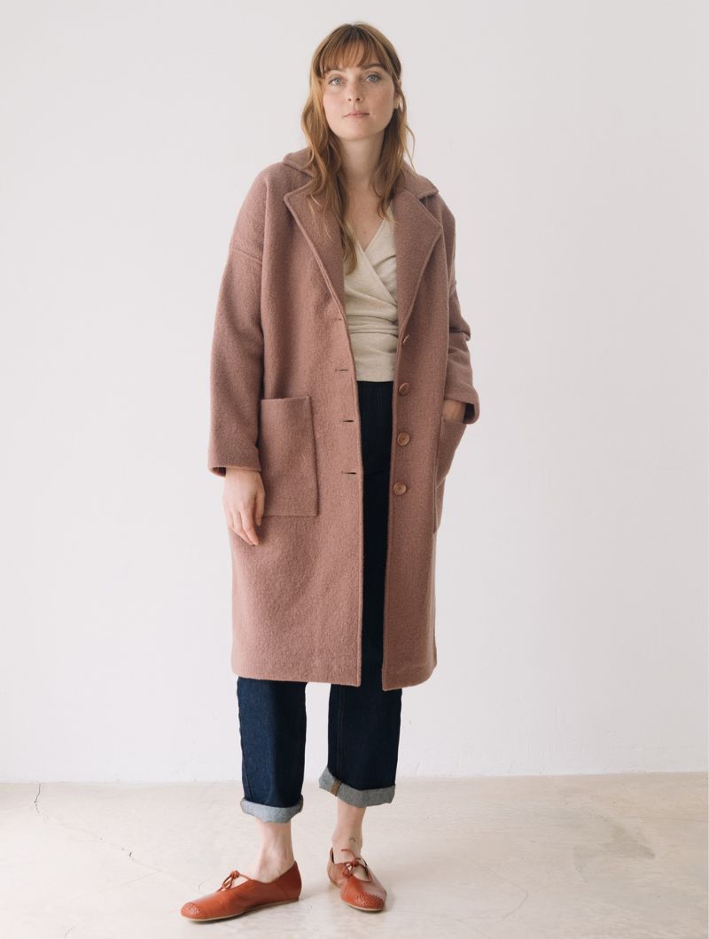 Abrigo largo rosa de lana merino - Imagen 5