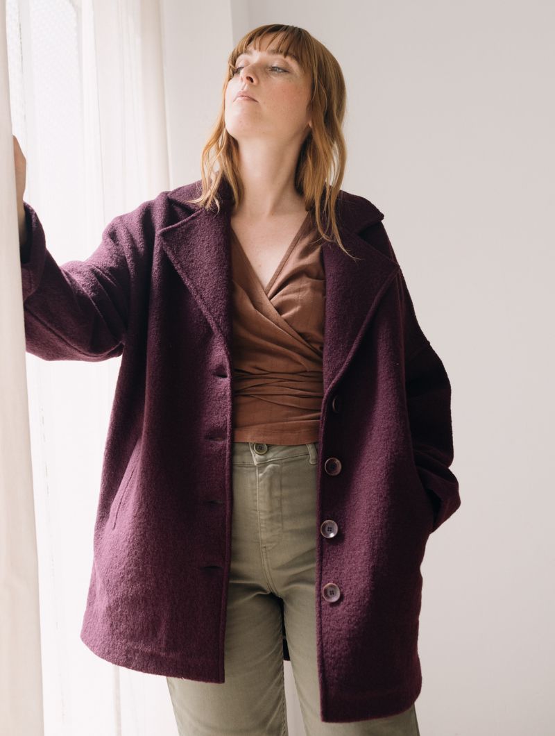 Abrigo oversize púrpura 100% lana merino - Imagen 2