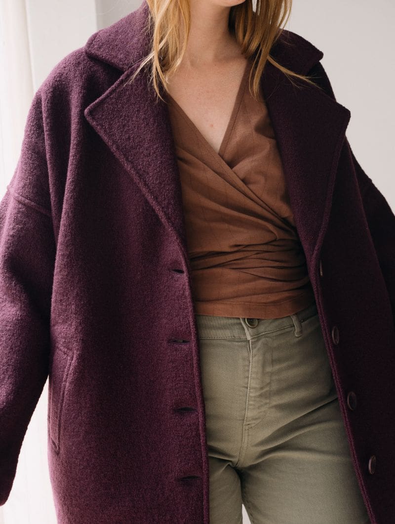 Abrigo oversize púrpura 100% lana merino - Imagen 3