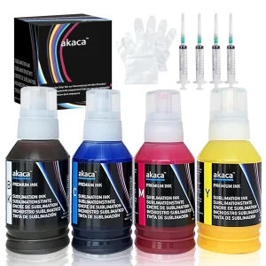akaca Tinta de Sublimación (4 x 127 ml) Transferencia de Prensa de Calor en Camiseta, Taza, Cajas del Teléfono, etc., Compatibles con Epson EcoTank Supertank Impresoras ET-2760 ET-2800 ET-2803 ET-2850