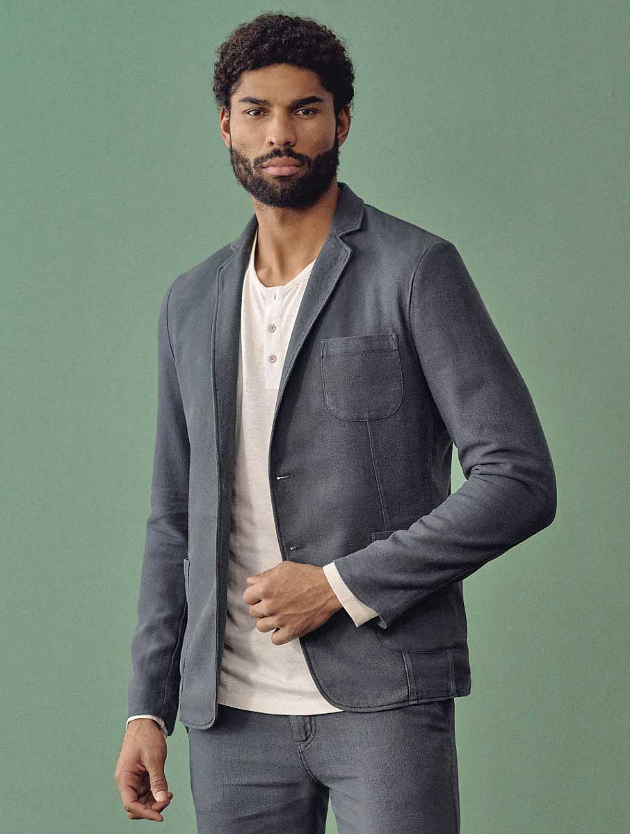 Americana azul oscuro hombre de cáñamo y algodón orgánico - Imagen 2