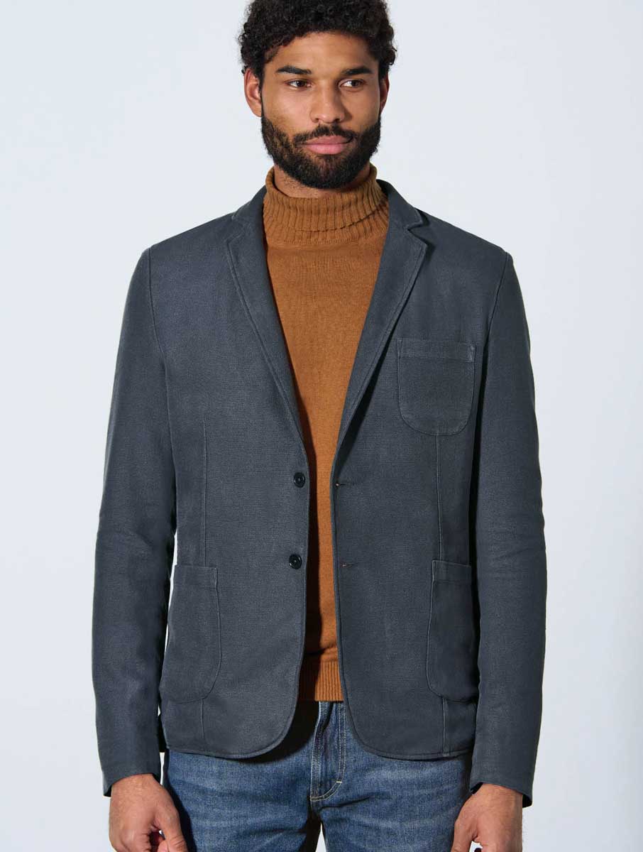 Americana azul oscuro hombre de cáñamo y algodón orgánico - Imagen 4