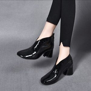 Botas Corte Bajo De Cuero Con Cremallera