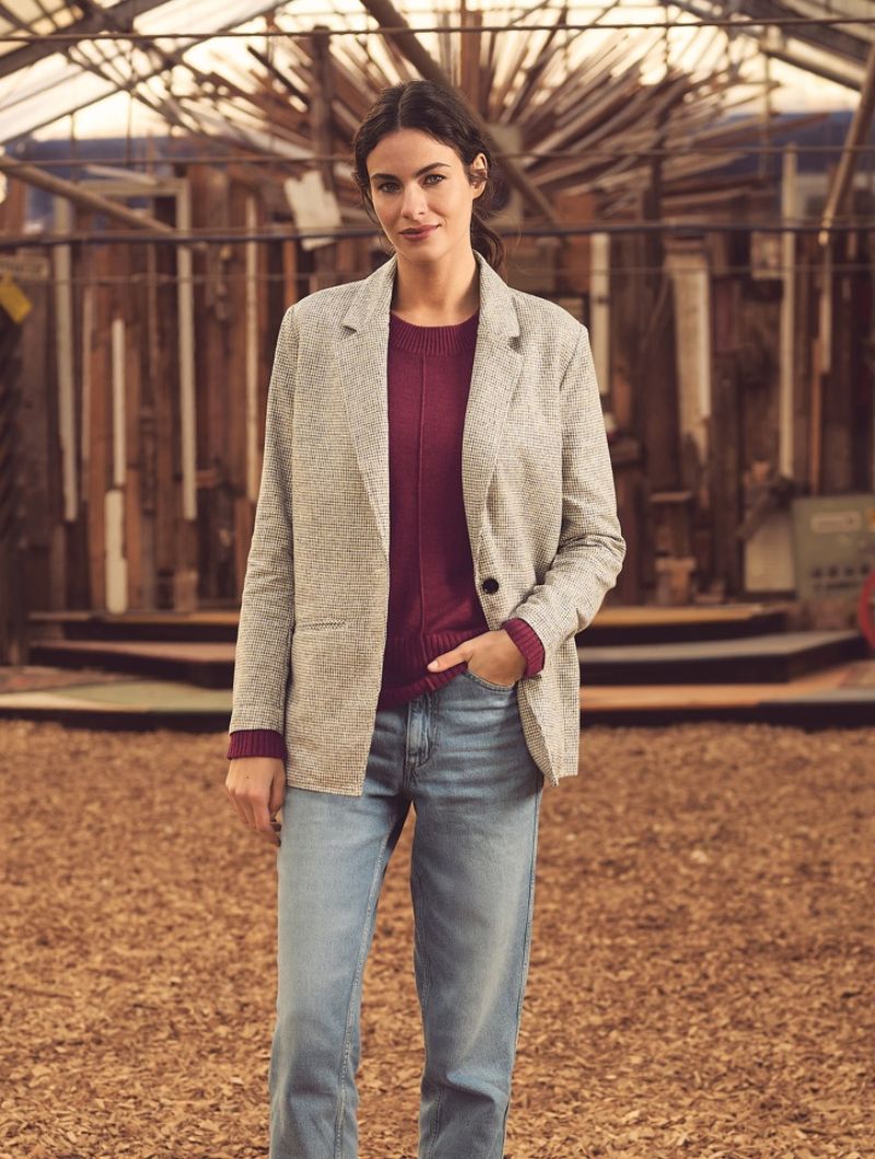 Blazer oversize pepita cáñamo y algodón orgánico mujer - Imagen 3