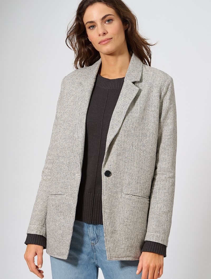 Blazer oversize pepita cáñamo y algodón orgánico mujer - Imagen 7