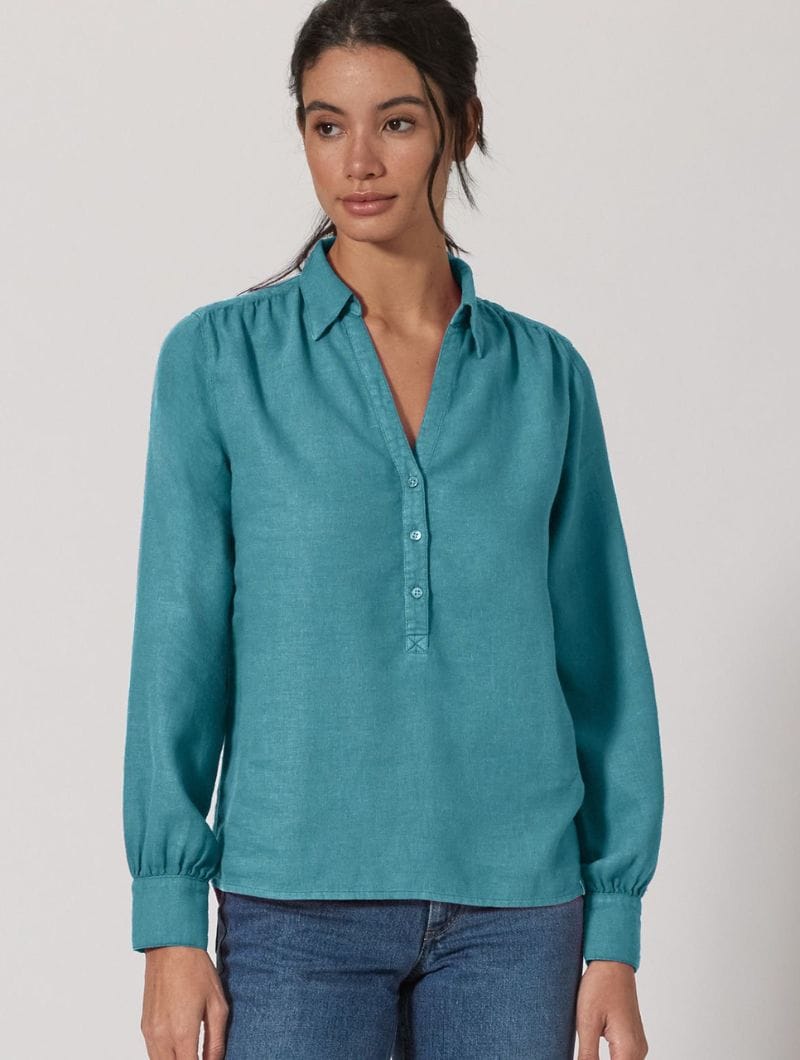 Blusa escote pico de cáñamo y algodón orgánico - Imagen 3