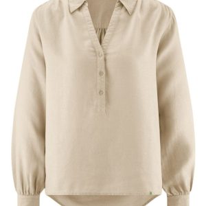 Blusa escote pico beige de cáñamo y algodón orgánico