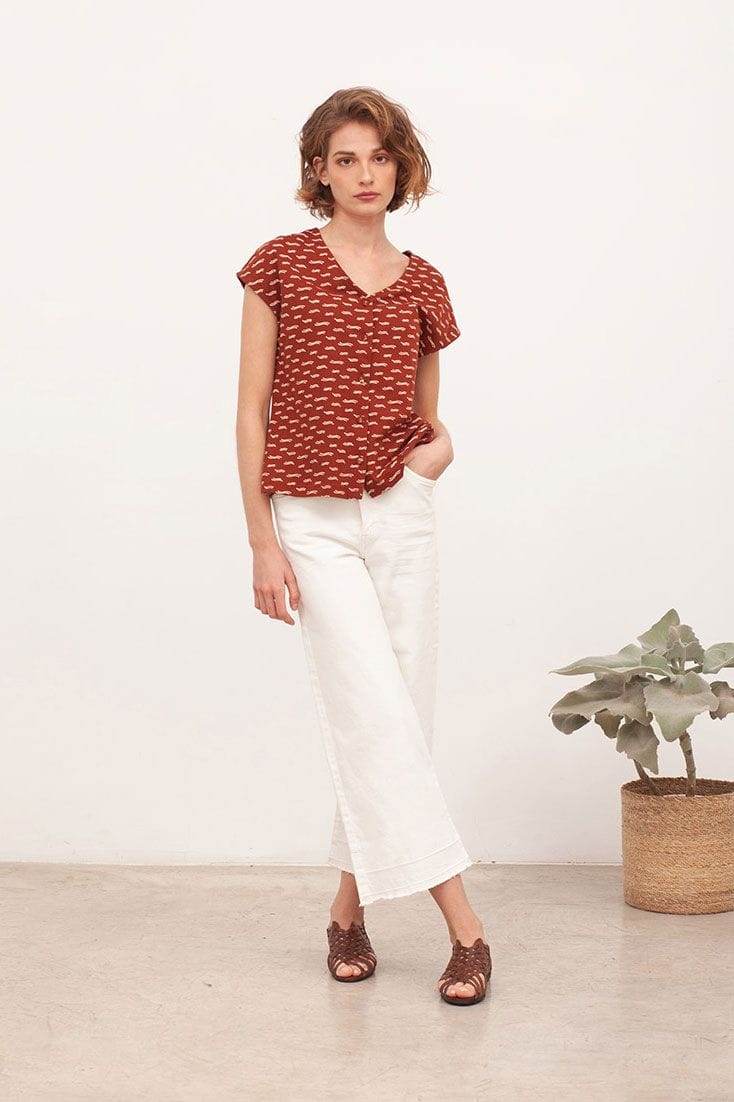 Blusa manga corta color teja de algodón orgánico - Imagen 5