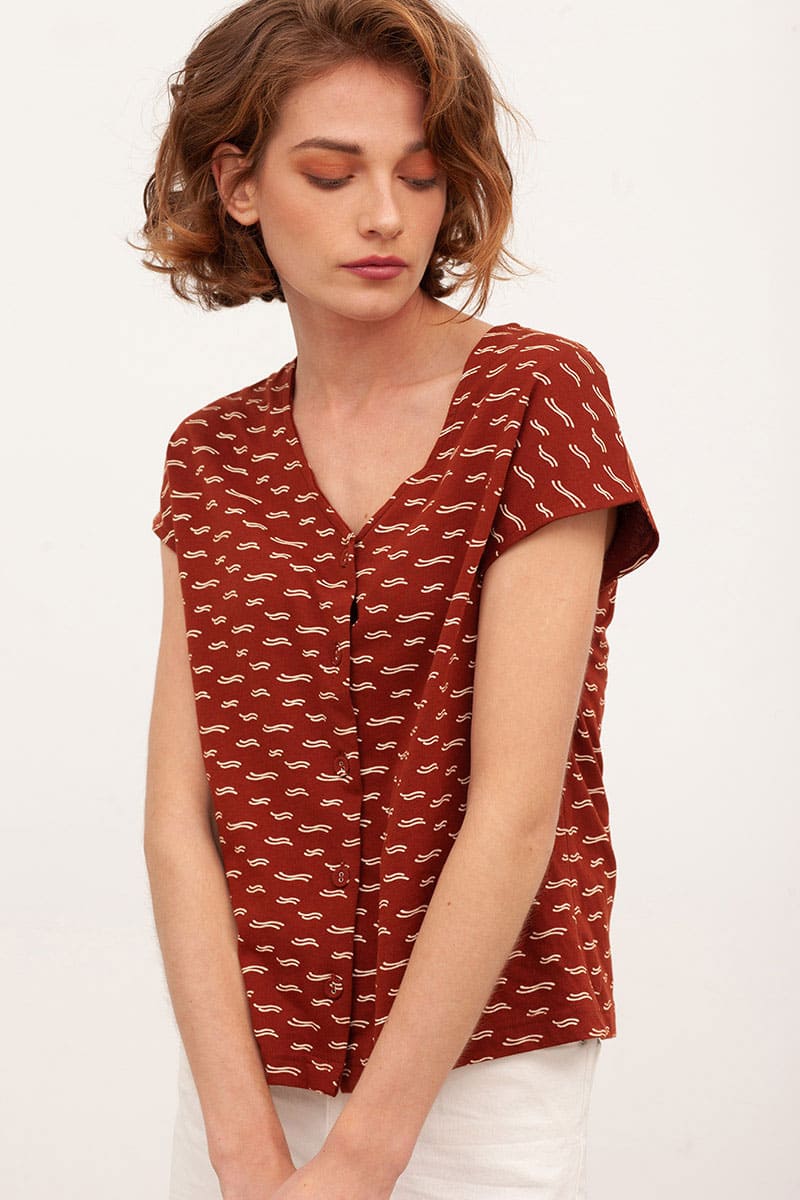 Blusa manga corta color teja de algodón orgánico - Imagen 2