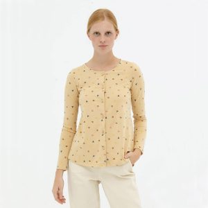 Blusa manga larga beige de algodón orgánico