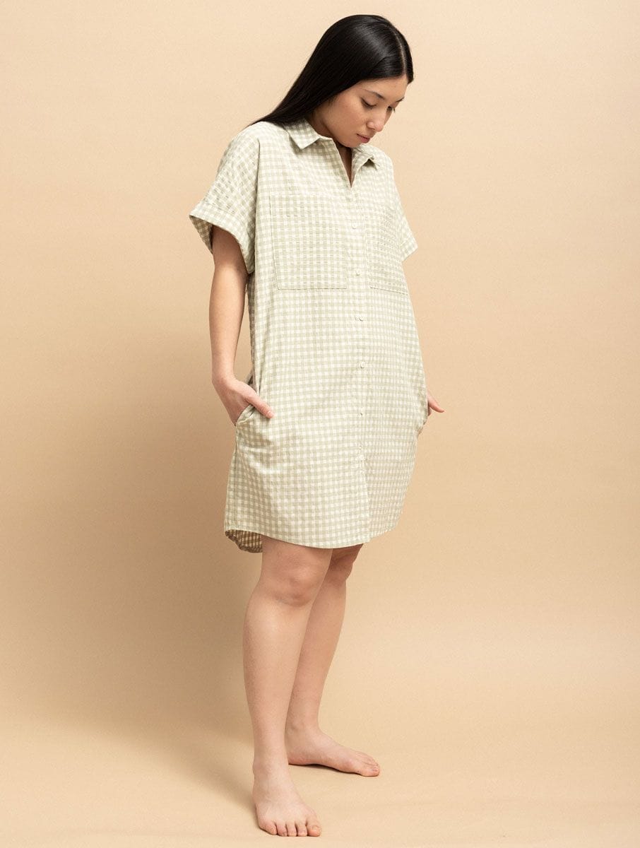 Vestido camisero cuadros vichy color pistacho - Imagen 3