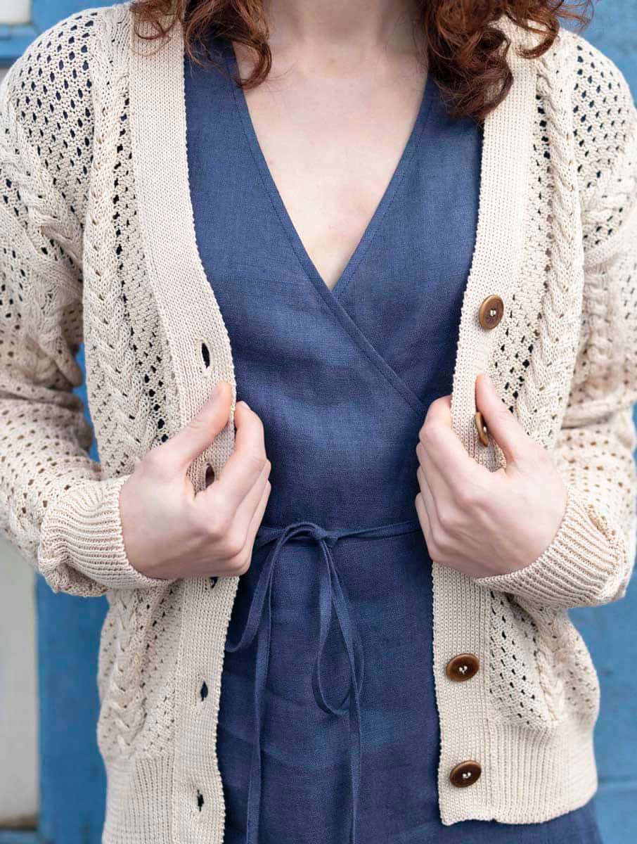 Cárdigan punto calado de algodón orgánico arena - Imagen 5