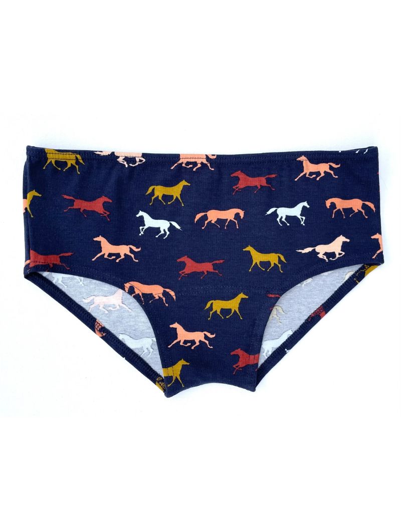 Bragas azul marino con caballos de algodón orgánico
