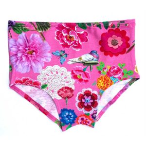Bragas cintura alta ecológicas rosa con pájaros
