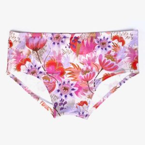 Bragas ecológicas con flores naranja y lila
