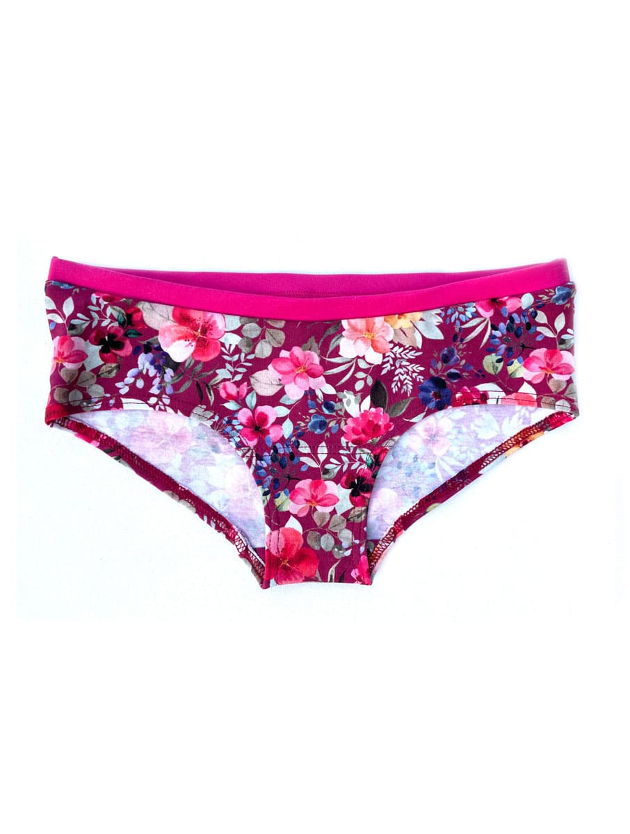 Bragas rosas con flores de algodón orgánico