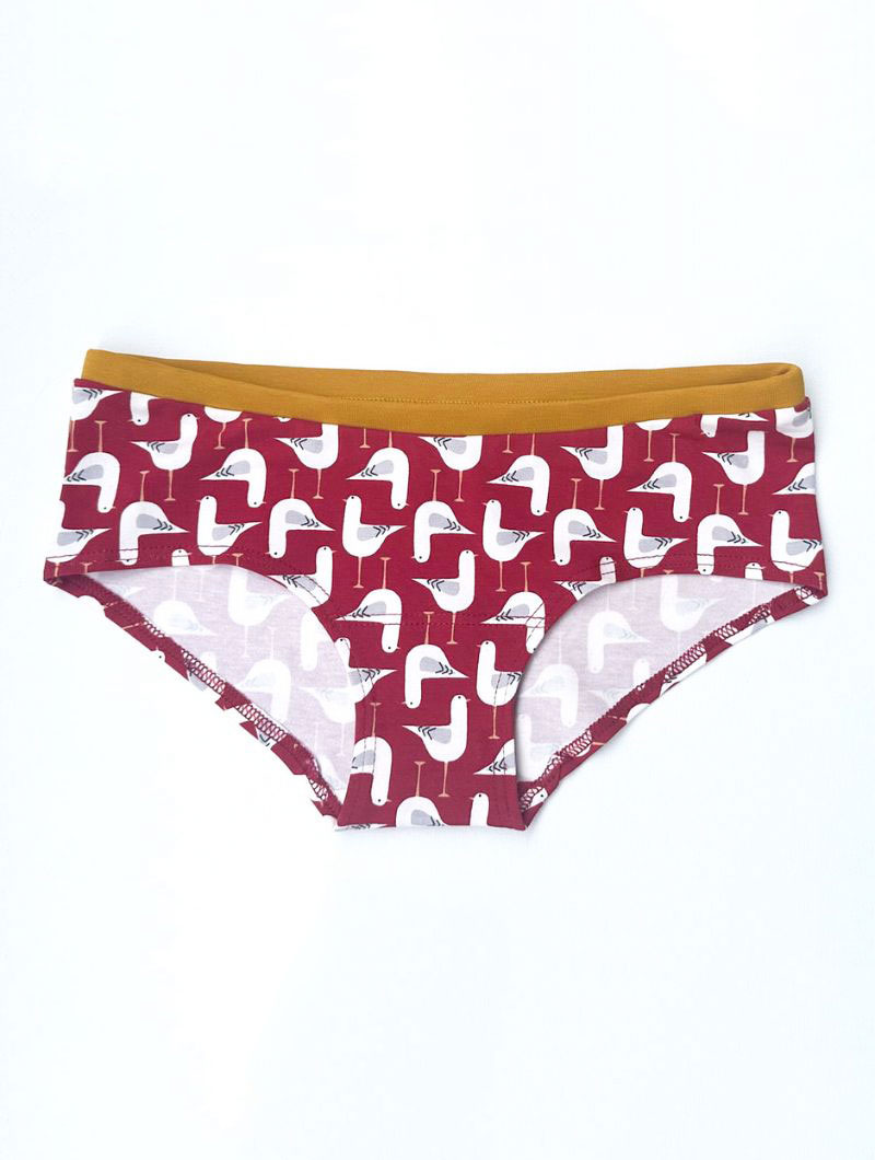 Braguitas granate con gaviotas de algodón orgánico