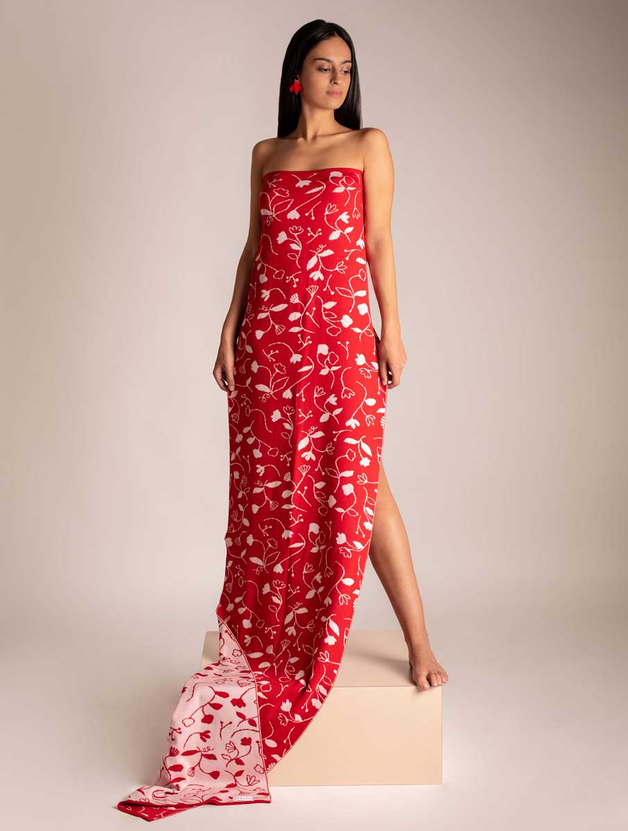 Bufanda de lana merino reversible con flores - Imagen 4