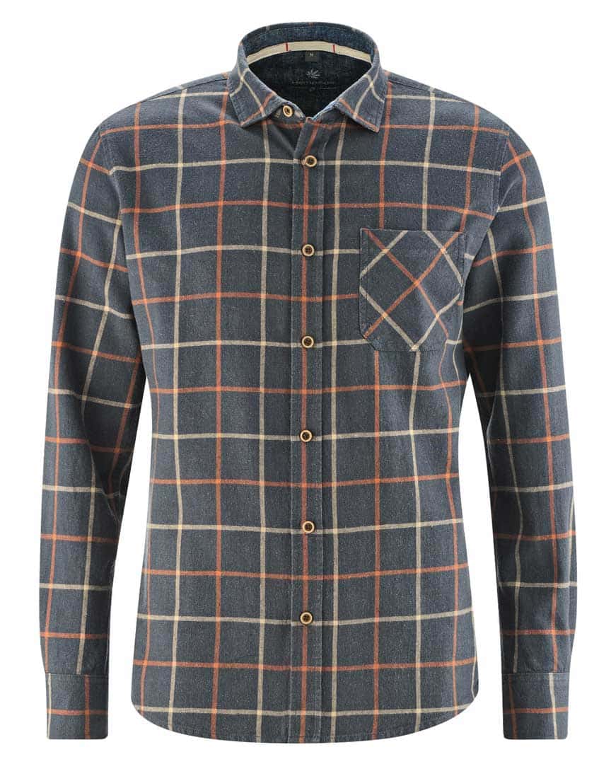 Camisa de franela a cuadros azul oscuro ecológica para hombre - Imagen 2