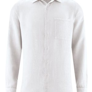 Camisa blanca cuello italiano hombre de 100% cáñamo