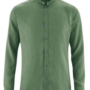 Camisa cuello mao verde hombre. Tejido 100% cáñamo