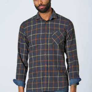 Camisa de franela azul oscuro a cuadros ecológica para hombre