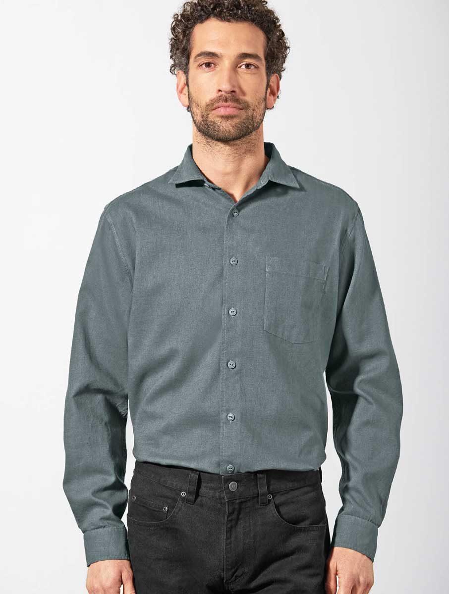 Camisa lisa hombre de cáñamo y algodón ecológico - Imagen 3