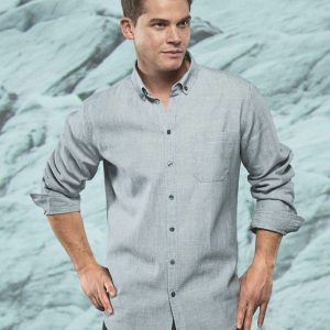 Camisa manga larga azul de cáñamo y algodón orgánico