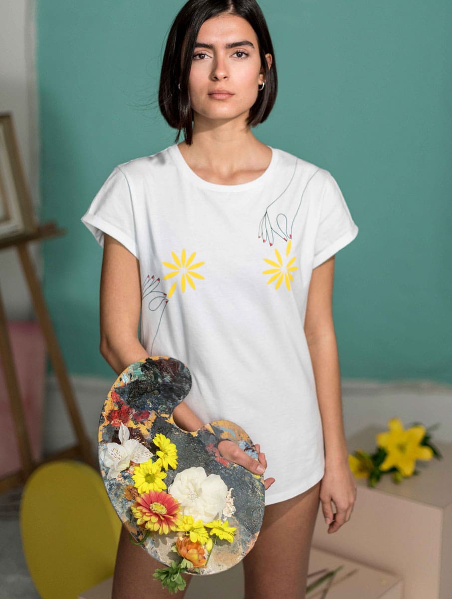 Camiseta flores 100% algodón orgánico mujer - Imagen 6