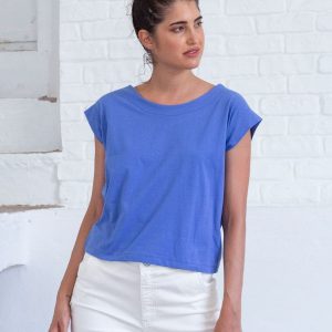 Camiseta azul mujer de algodón orgánico