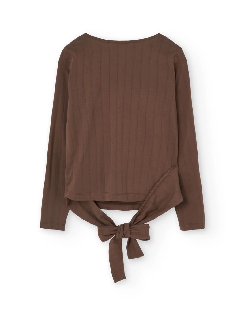 Camiseta cruzada rayas marrón de algodón orgánico - Imagen 7