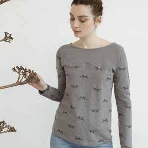 Camiseta gris mujer de manga larga en algodón orgánico