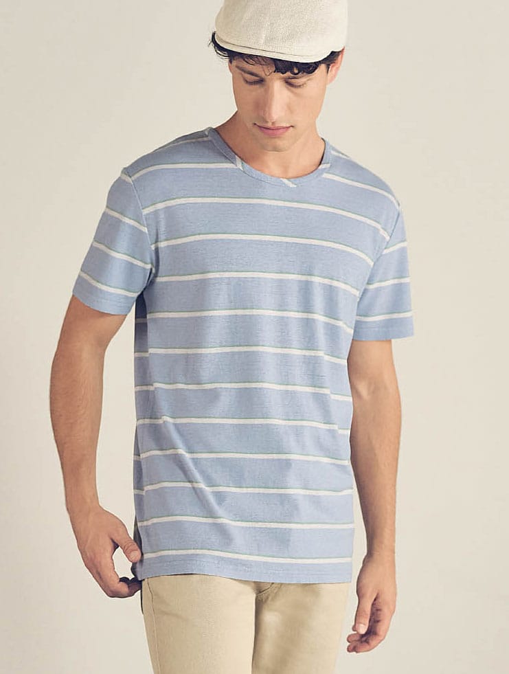 Camiseta hombre rayas tricolor de tejido ecológico - Imagen 2