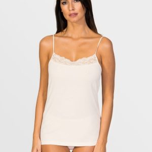 Camiseta interior blonda cuello recto mujer hilo de soja