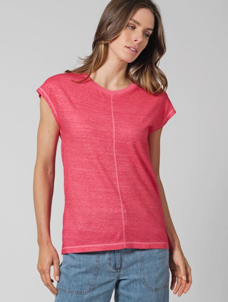 Camiseta manga corta natural con costura decorativa - Imagen 2