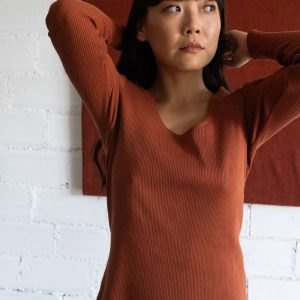 Camiseta manga larga de canalé de algodón orgánico