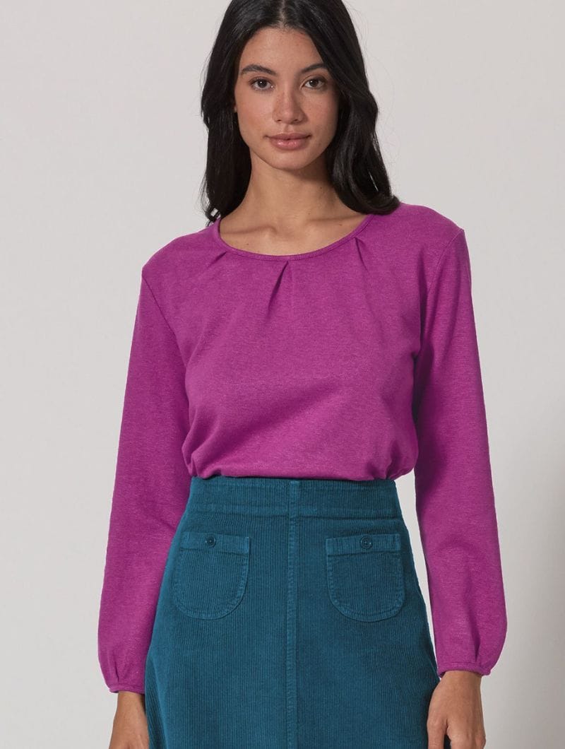 Camiseta manga larga con pliegues de cáñamo y algodón orgánico