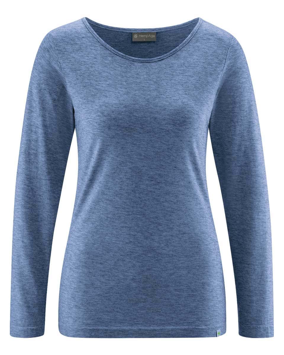 Camiseta azul mujer manga larga de algodón ecológico - Imagen 2