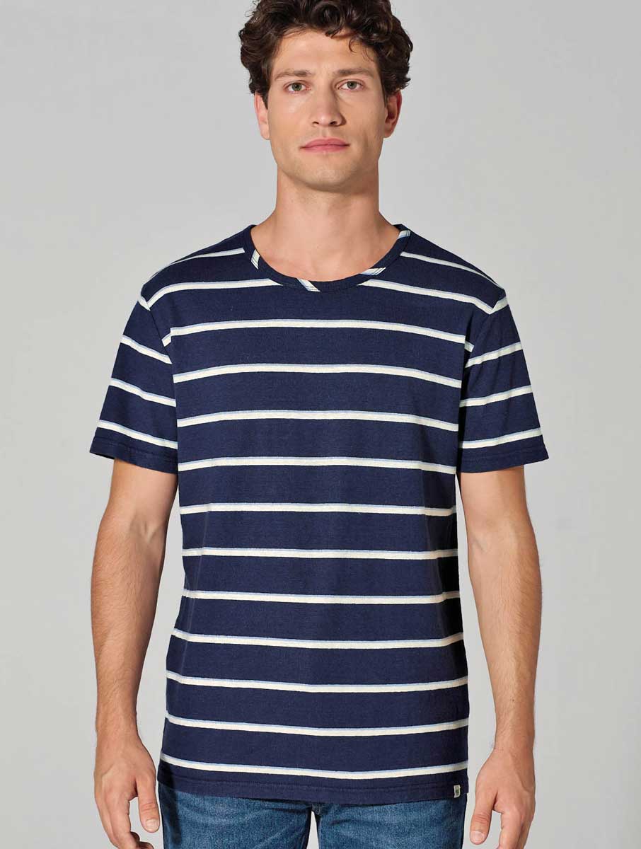 Camiseta hombre rayas tricolor de tejido ecológico - Imagen 3