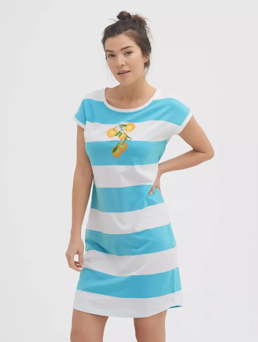 Camisón verano mujer de rayas azules 100% sostenible