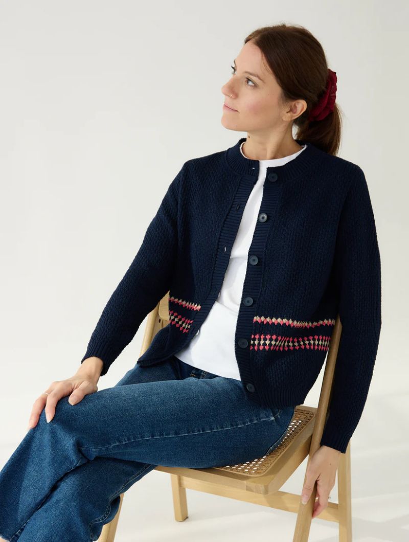 Cárdigan azul marino con cenefa para mujer - Imagen 2