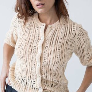 Cárdigan calado liso de algodón orgánico