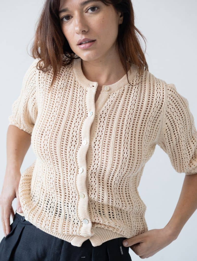 Cárdigan calado liso de algodón orgánico - Imagen 2