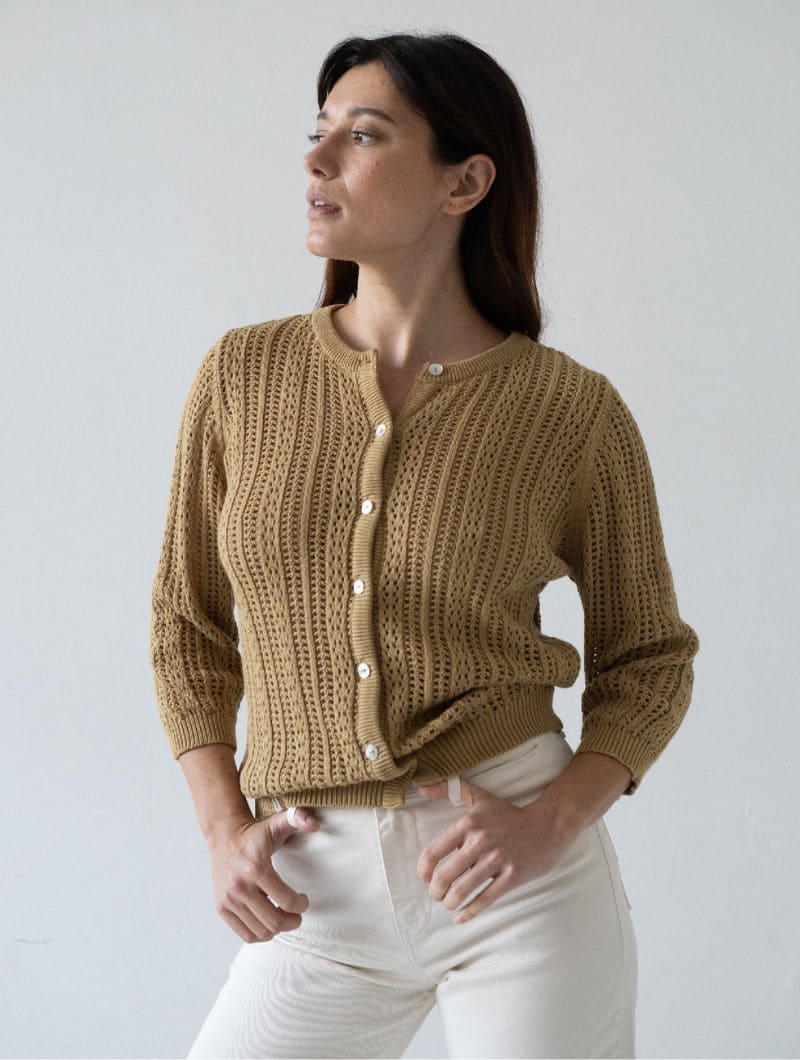 Cárdigan calado liso de algodón orgánico - Imagen 4