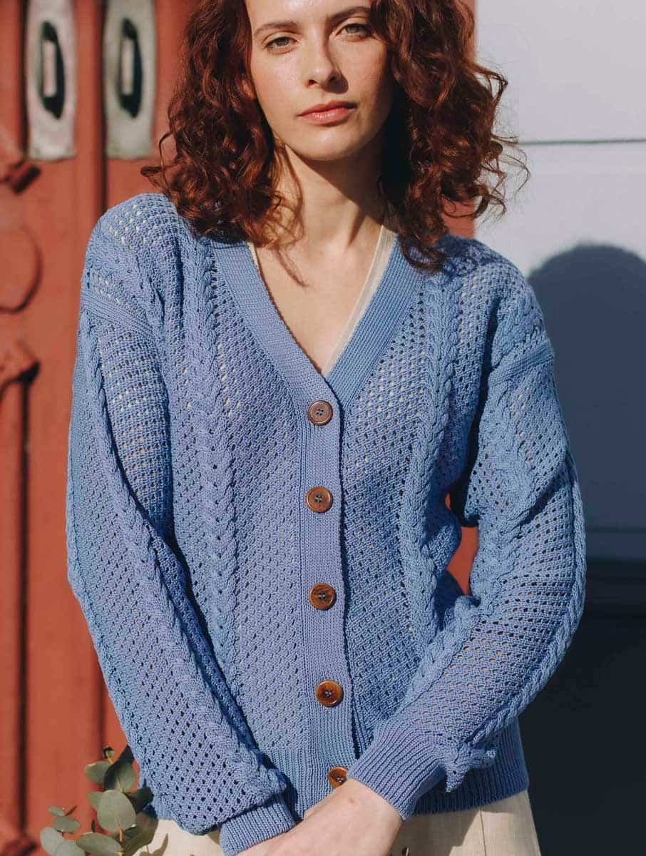 Cárdigan calado mujer de algodón orgánico azul - Imagen 2