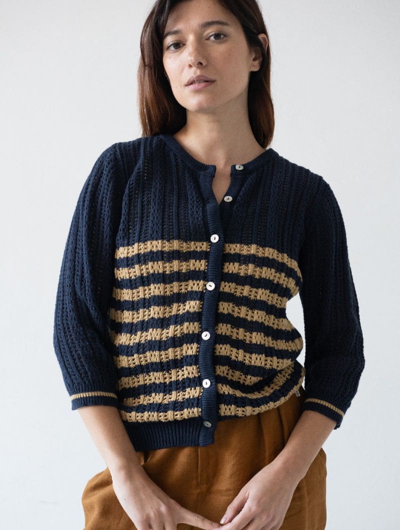 Cárdigan calado de rayas de algodón orgánico