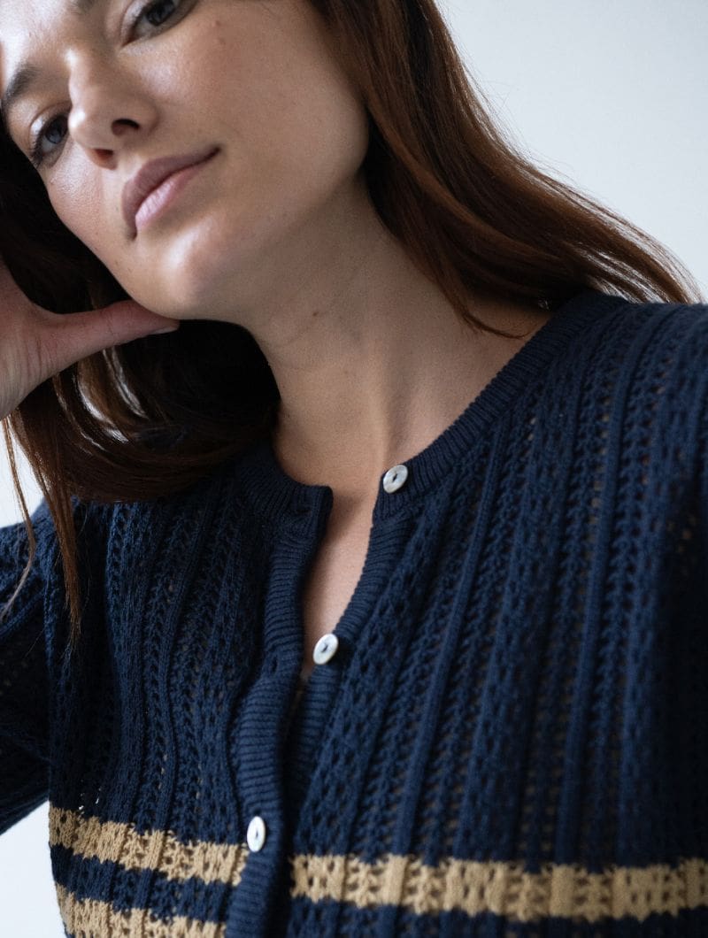 Cárdigan calado de rayas de algodón orgánico - Imagen 4