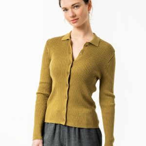 Cárdigan de canalé con cuello polo 100% orgánico