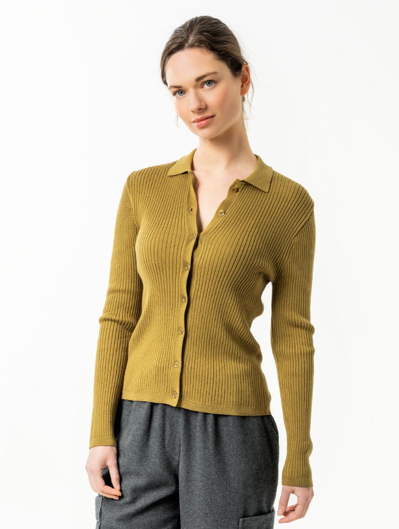 Cárdigan de canalé con cuello polo 100% orgánico