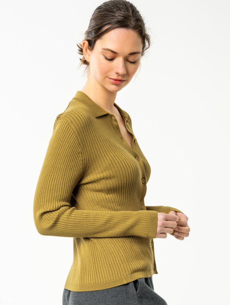 Cárdigan de canalé con cuello polo 100% orgánico - Imagen 4